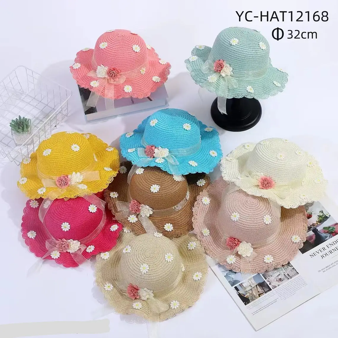 SOMBRERO INFANTIL CON FLORES Y MOÑO 🌸 👒 1