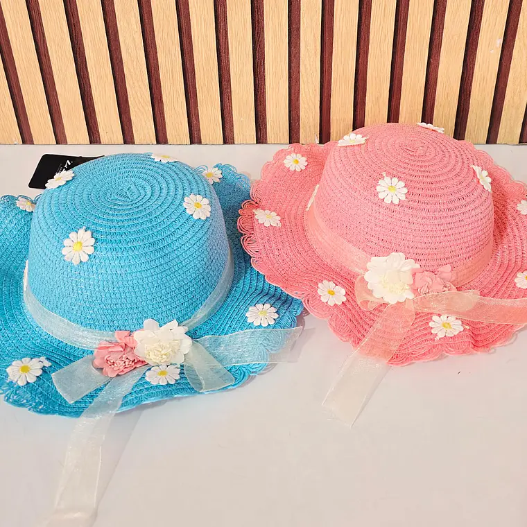 SOMBRERO INFANTIL CON FLORES Y MOÑO 🌸 👒 4