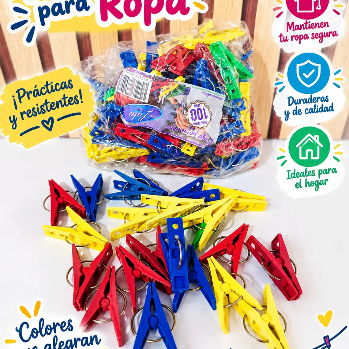 BOLSA CON 100 PINZAS PARA ROPA 1