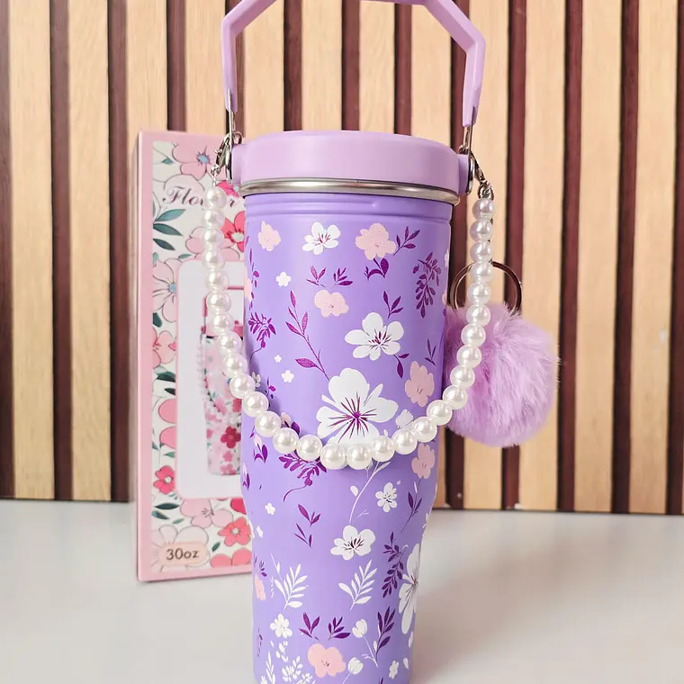 VASO TÉRMICO DE 887ML CON POMPÓN Y PERLAS MOD# VASOS C20 4