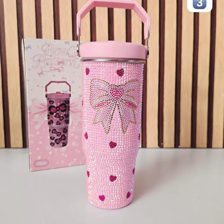 TERMO ROSA DE 887ML ACABADO DIAMANTE MOD# VASOS C4 3
