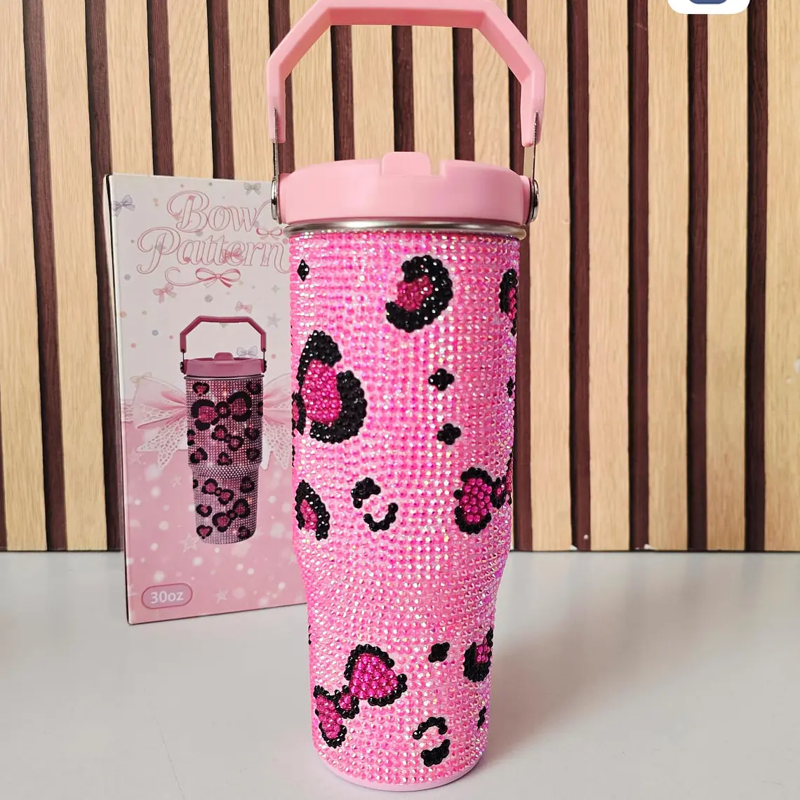 TERMO ROSA DE 887ML ACABADO DIAMANTE MOD# VASOS C4 2