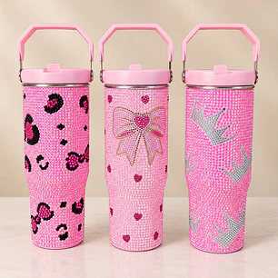 TERMO ROSA DE 887ML ACABADO DIAMANTE MOD# VASOS C4