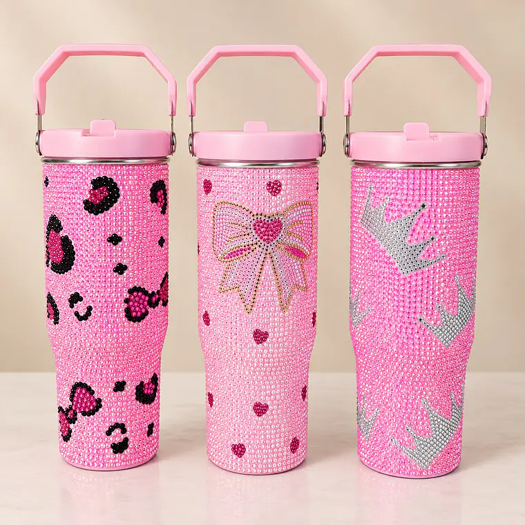 TERMO ROSA DE 887ML ACABADO DIAMANTE MOD# VASOS C4 1
