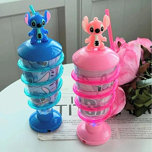 VASO 250ML STITCH CON POPOTE (ESPIRAL) Y LUZ LED MOD# 26-SLB-067 🥤🧋