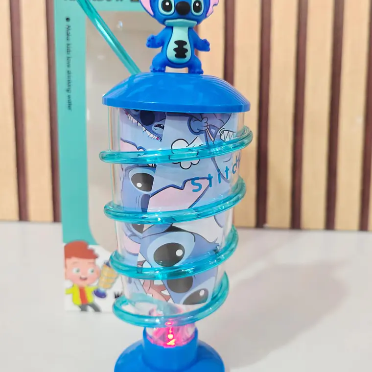 VASO 250ML STITCH CON POPOTE (ESPIRAL) Y LUZ LED MOD# 26-SLB-067 🥤🧋 2