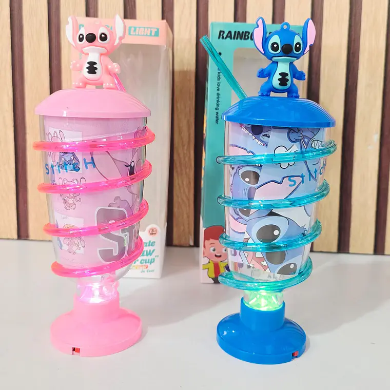 VASO 250ML STITCH CON POPOTE (ESPIRAL) Y LUZ LED MOD# 26-SLB-067 🥤🧋 6