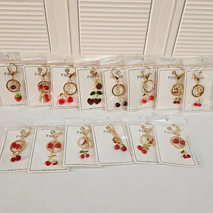 1 PZA LLAVERO DE ORO LAMINADO DISEÑOS CEREZAS Y FRESAS 🍒🍓