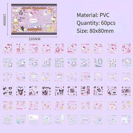 Preventa Set Kuromi En Caja De 60 Sticker Sanrio Pegatinas Decorativas