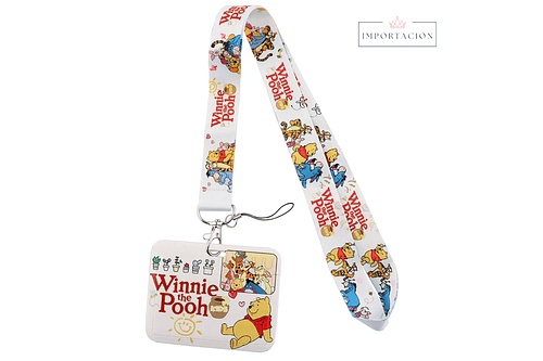 Preventa Portacredencial Horizontal + Lanyard Winnie The Pooh Blanco