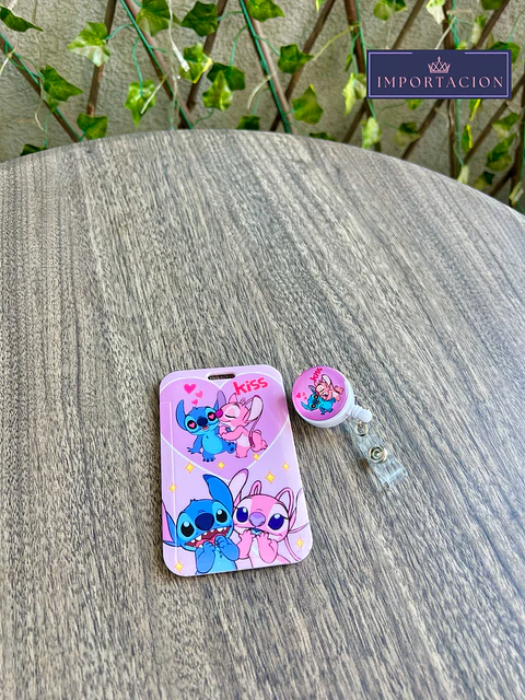 Preventa Portacredencial + Hebilla Retractil Stitch Y Angel