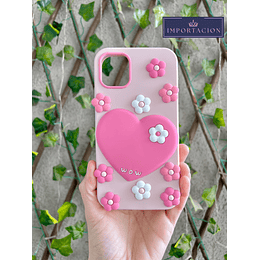 Preventa Carcasa iPhone Corazon y Flores Korean 3D