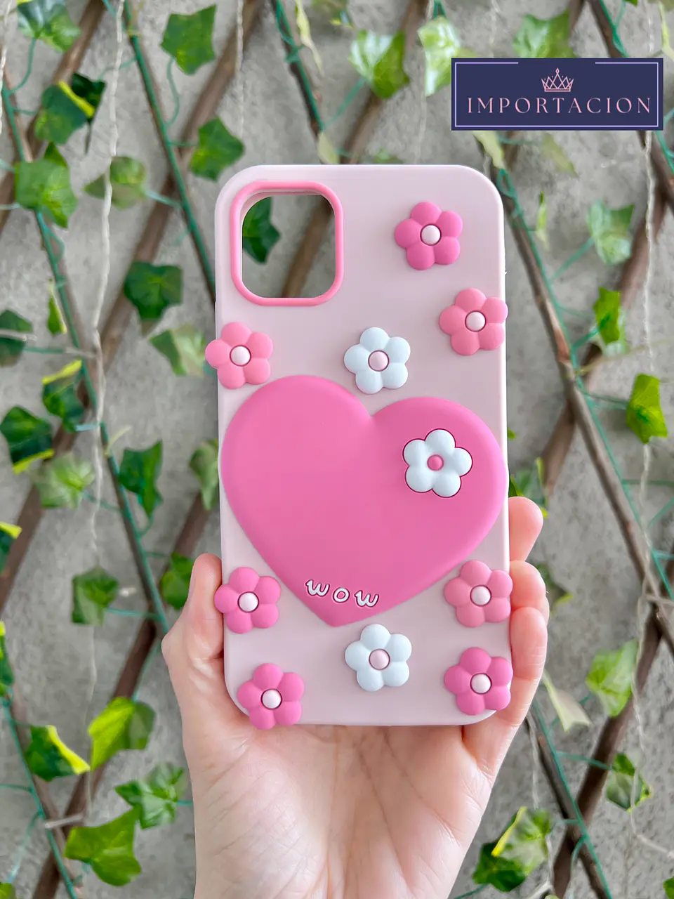 Preventa Carcasa iPhone Corazon y Flores Korean 3D 1