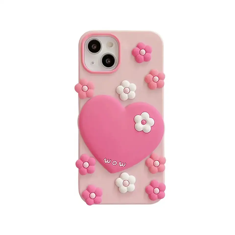 Preventa Carcasa iPhone Corazon y Flores Korean 3D 5