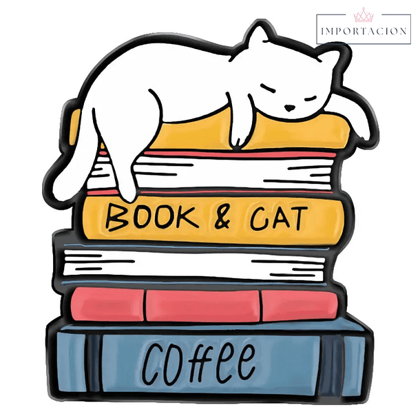 Preventa Pin Libros, gatos y cafe 1