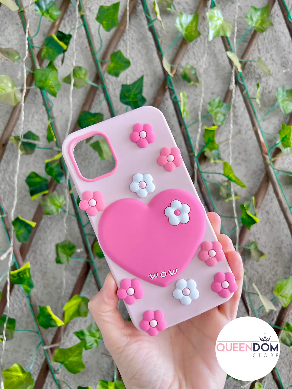 Preventa Carcasa iPhone Corazon y Flores Korean 3D 2