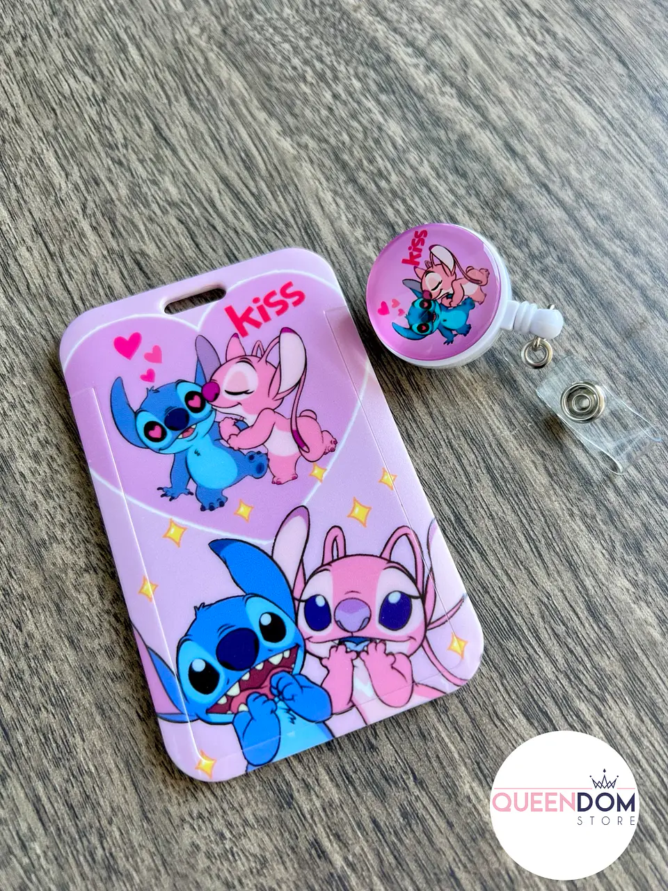 Preventa Portacredencial + Hebilla Retractil Stitch Y Angel 2