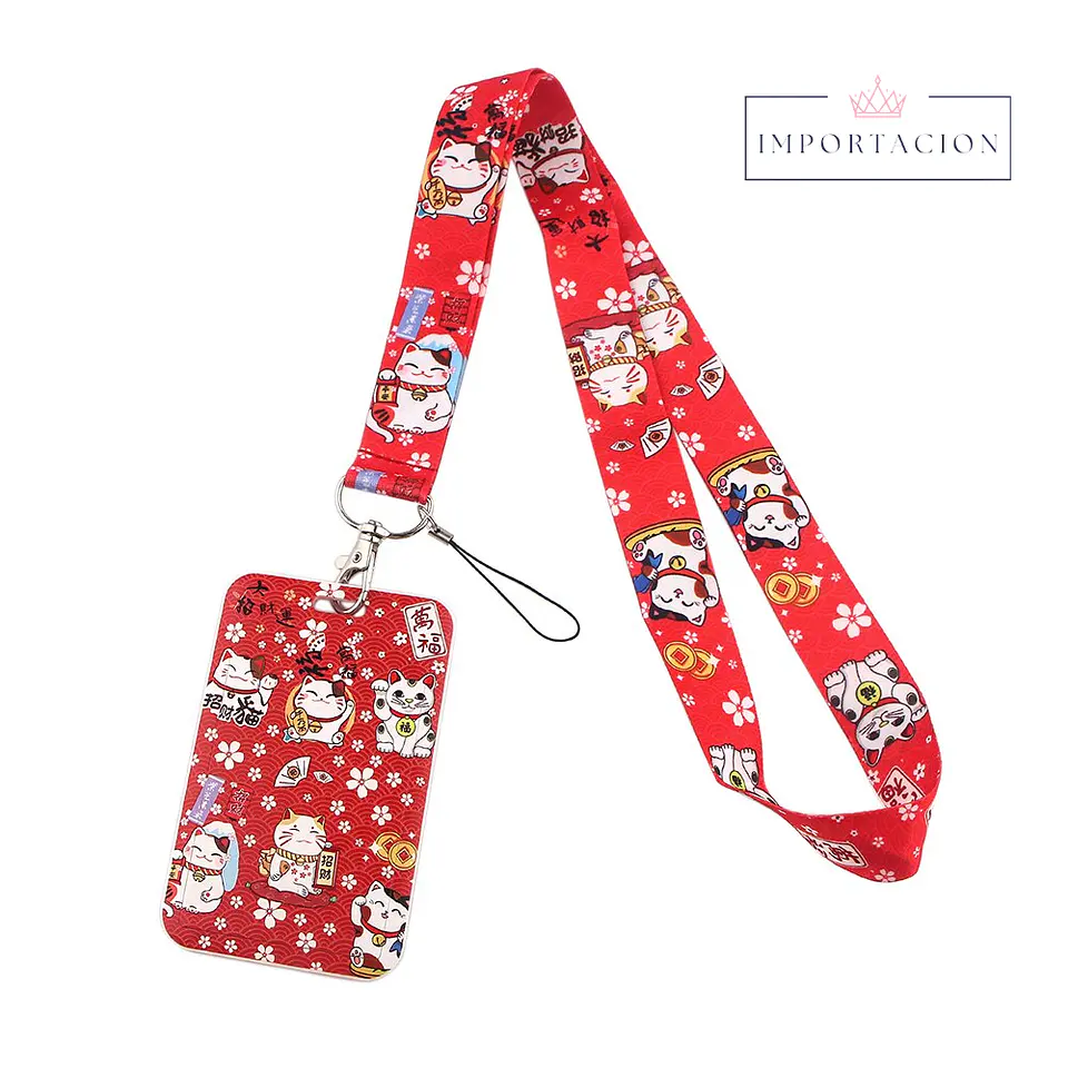 Preventa Portacredencial Vertical + Lanyard Gatito De La Suerte 3