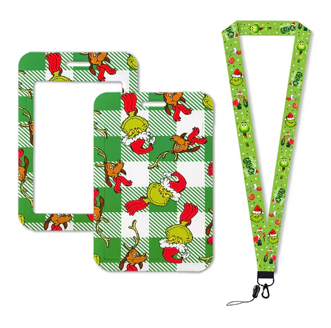 Preventa Portacredencial Vertical + Lanyard Grinch Navideño
