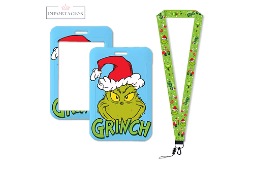 Preventa Portacredencial Vertical + Lanyard Grinch Navideño