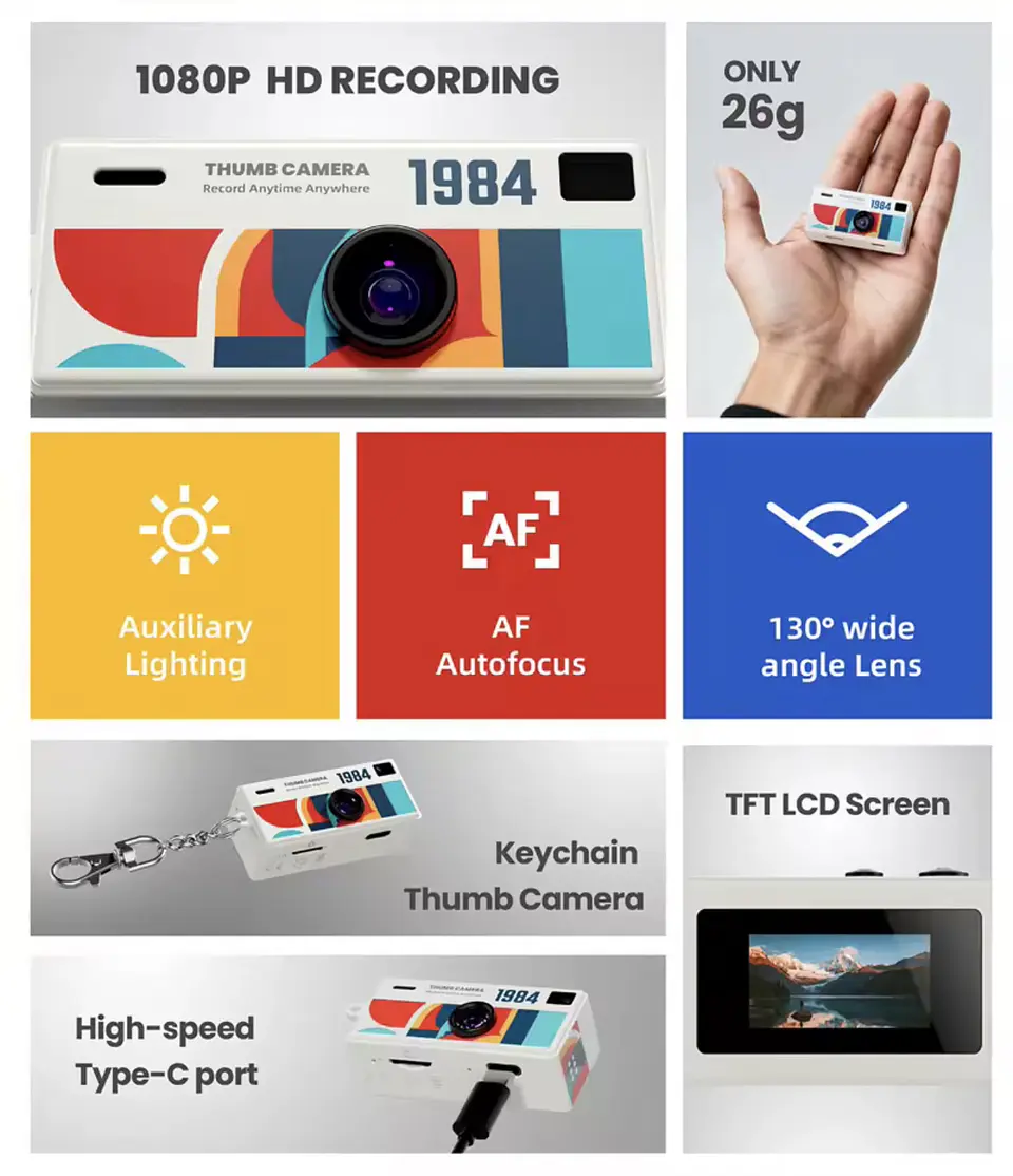 Preventa Mini Camara Retro Digital Llavero Con Pantalla Lcd 1080hd 34