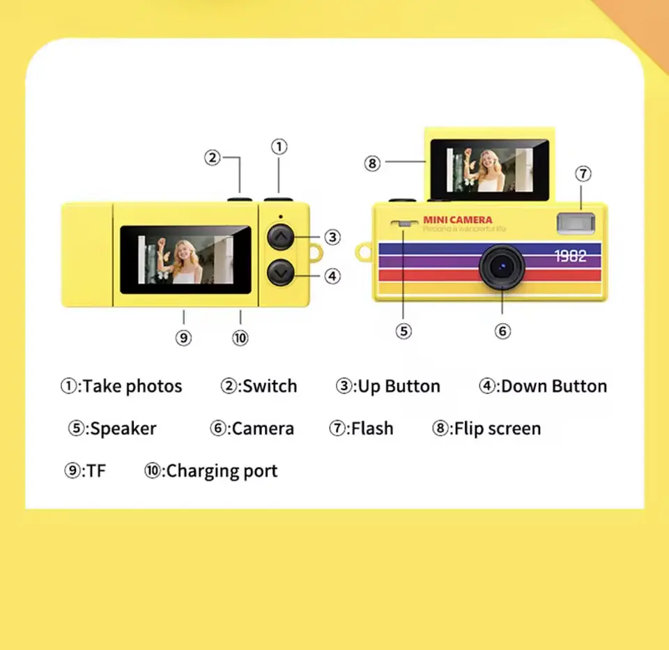Preventa Mini Camara Retro Digital Llavero Con Pantalla Flip 4