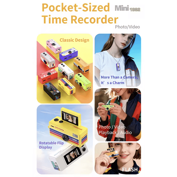 Preventa Mini Camara Retro Digital Llavero Con Pantalla Flip 6