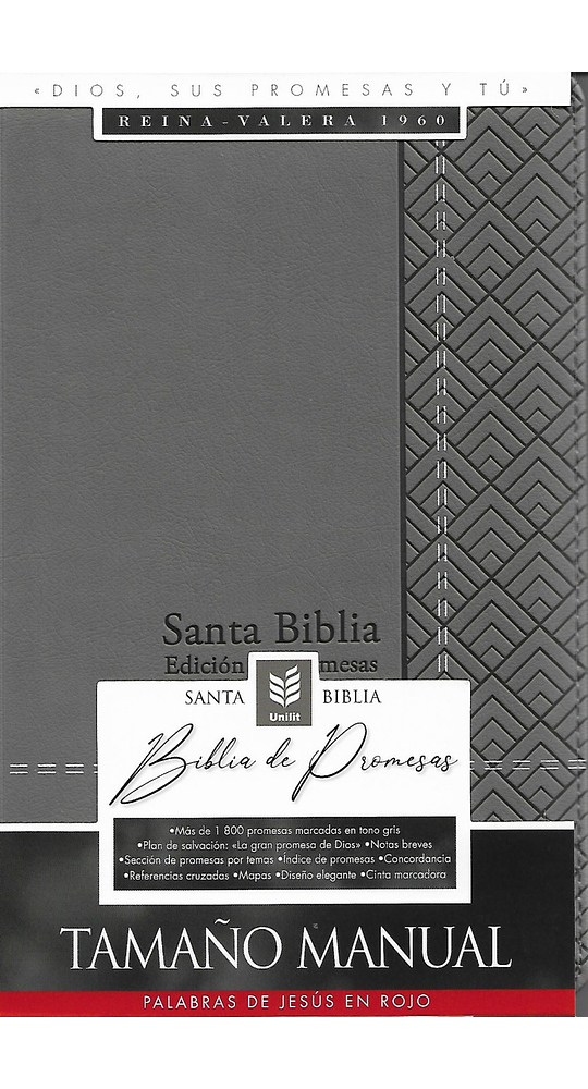 Biblia De Promesas Rvr-1960 Tamaño Manual Letra Grande Con Indice Cierre Gris