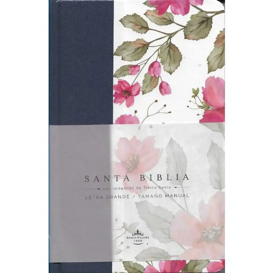 Biblia Reina Valera 1960 Tamaño Manual Letra Grande Flores Azul 1
