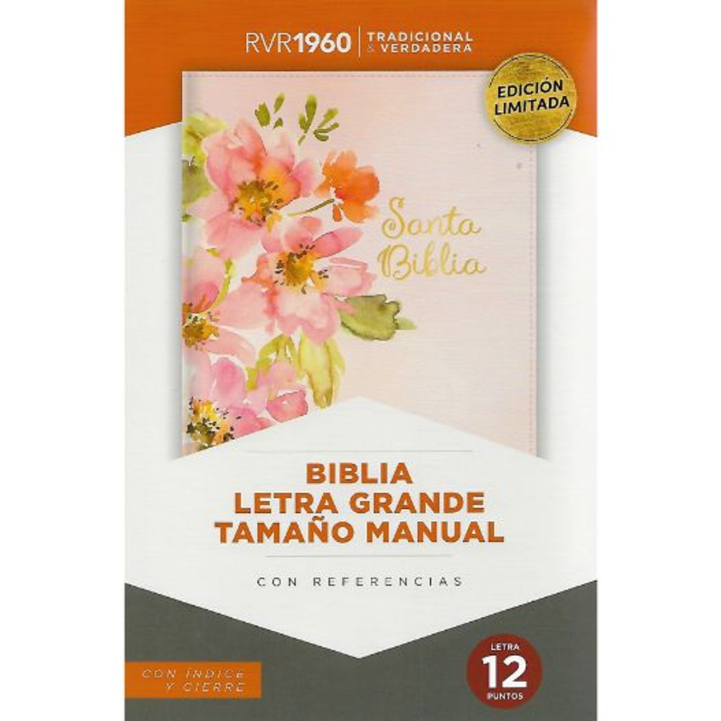 Biblia Rvr1960 Letra Grande Tamaño Manual Con Indice Y Cierre (Tapa Imitacion Piel) Flores 1