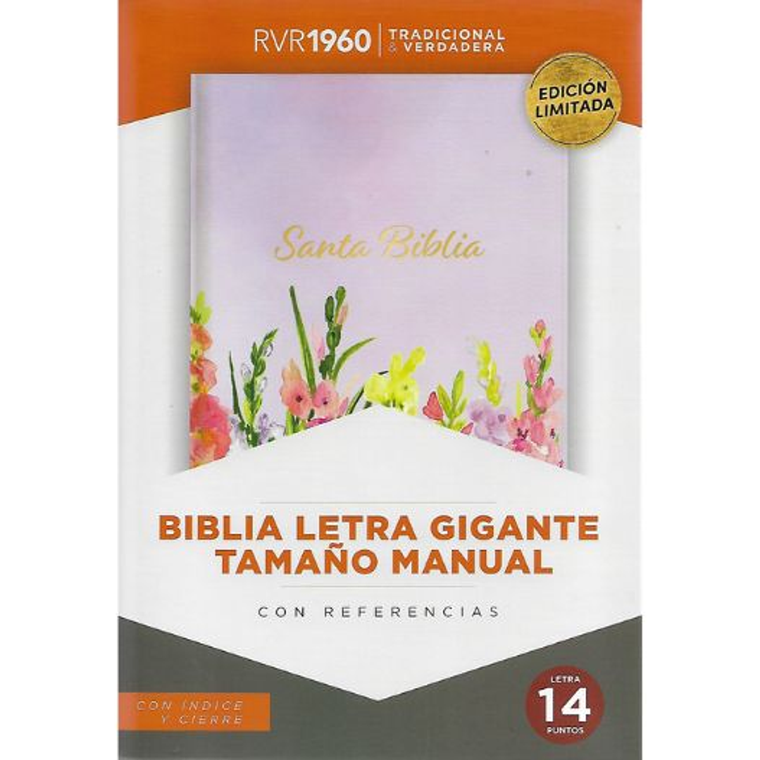 Biblia Rvr1960 Letra Gigante Tamaño Manual Lila Floral Con Cierre E Indice  1