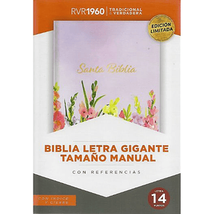 Biblia Rvr1960 Letra Gigante Tamaño Manual Lila Floral Con Cierre E Indice 