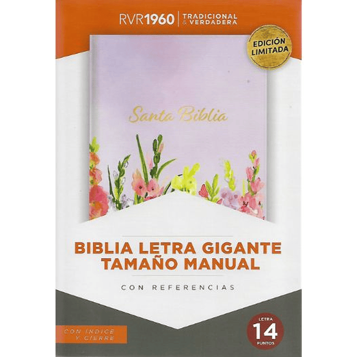 Biblia Rvr1960 Letra Gigante Tamaño Manual Lila Floral Con Cierre E Indice  1