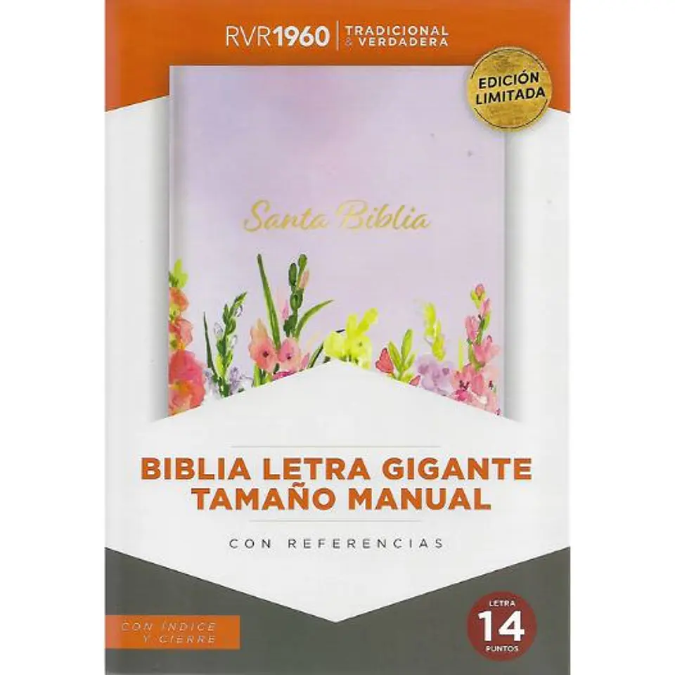 Biblia Rvr1960 Letra Gigante Tamaño Manual Lila Floral Con Cierre E Indice  1