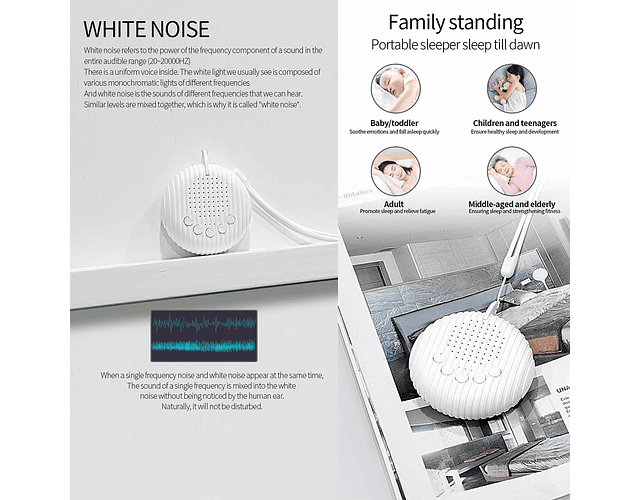 Baby Sleep Machine White Noise Sound Machine 10 Soothing Sounds Player Timed Shutdown Volume Adjustable USB Rechargeable