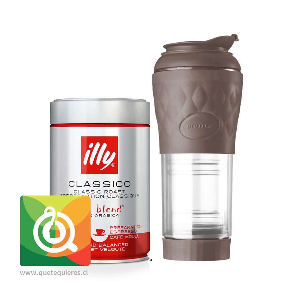 Pack Pressca Cafetera Portátil Café + Illy Café Clásico Espresso