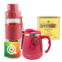 Pack Twinings Té Negro Earl Grey + Keep Mug y Botella de Vidrio Rosado 