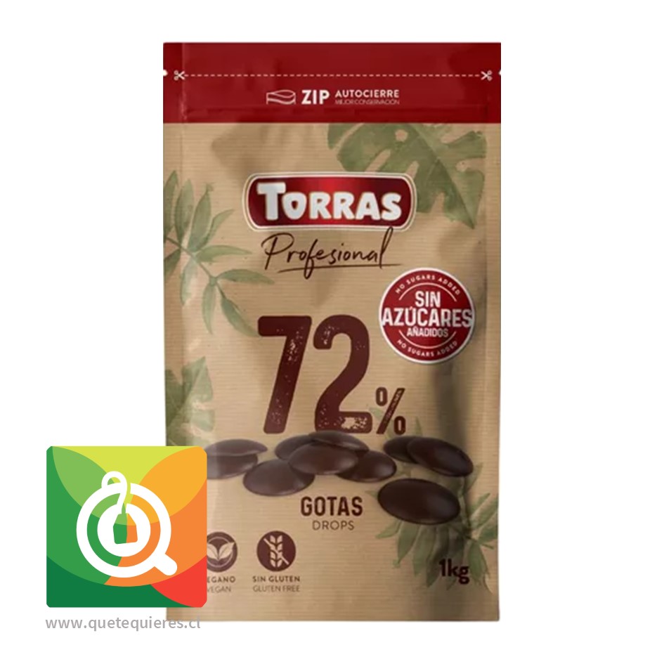 Torras Chocolate Negro Gotas 72% Cacao Sin Azúcar