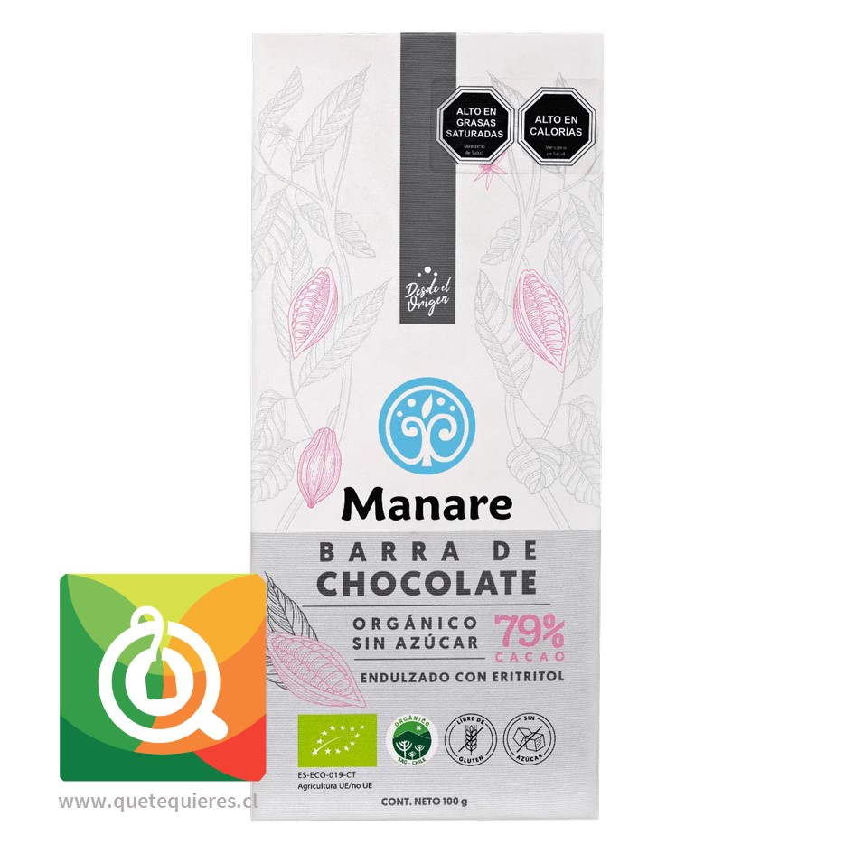 Manare Chocolate Orgánico Sin Azúcar 79% Cacao- Image 1