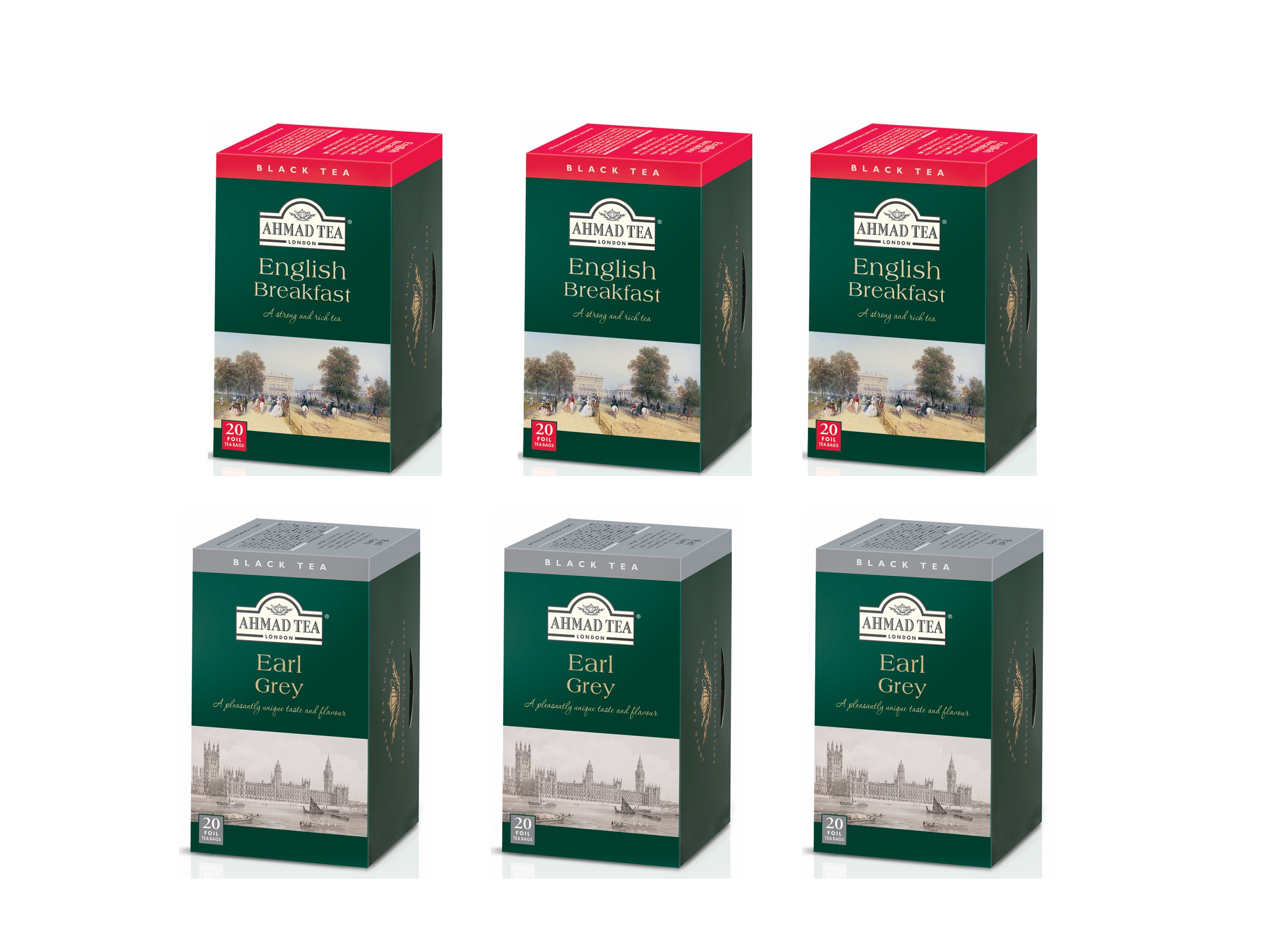 Ahmad Té Negro Earl Grey y Té Negro English Breakfast Pack 6 