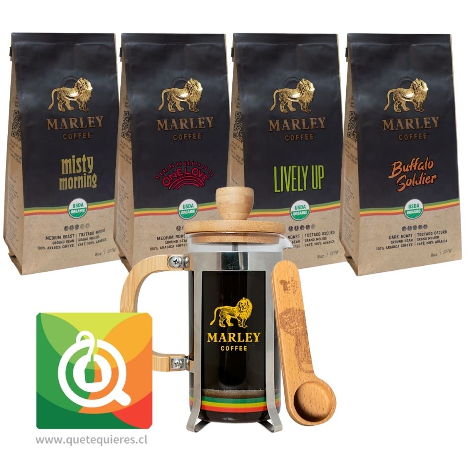 Pack Marley Coffee Cafés Surtidos + Prensa 350 ml + Cuchara  1