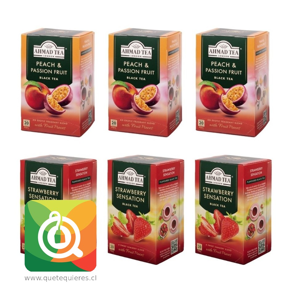 Ahmad Té Negro Durazno / Maracuya Y Té Negro Frutilla Pack 6  1