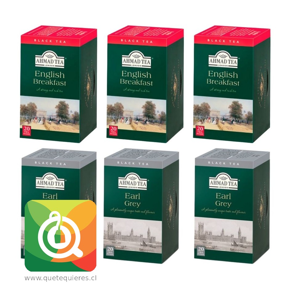 Ahmad Té Negro Earl Grey y Té Negro English Breakfast Pack 6  1
