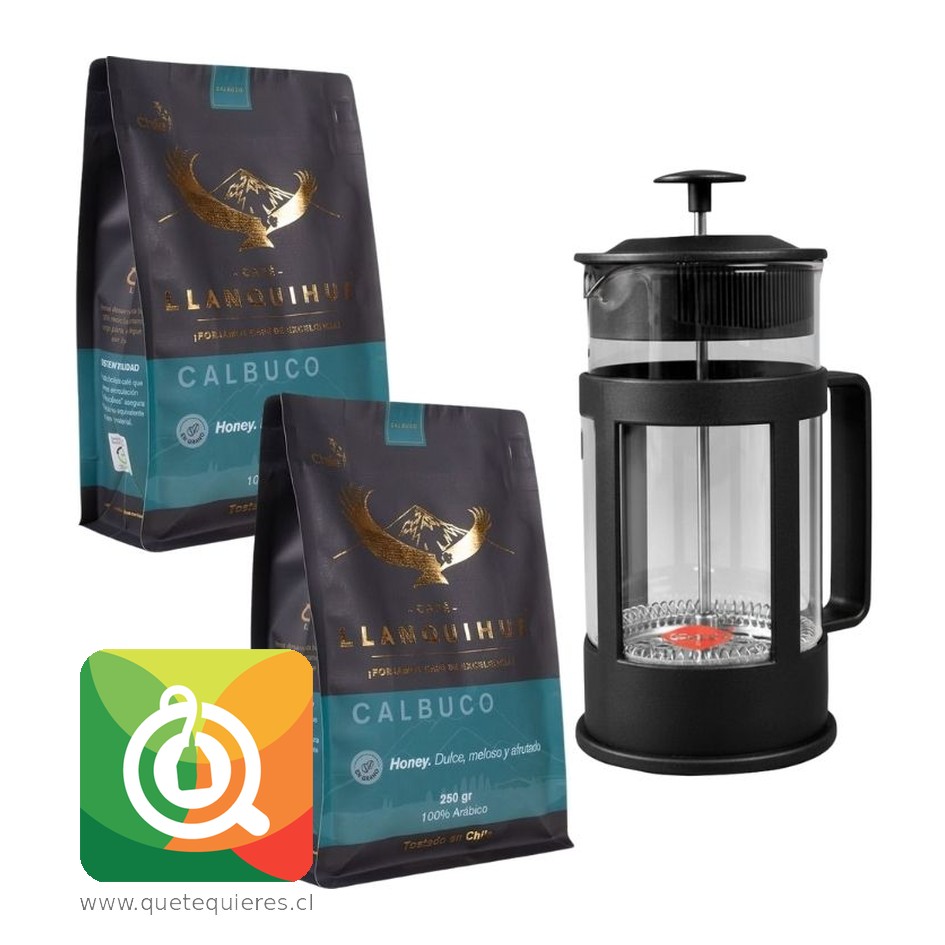 Pack Café Llanquihue Café en Grano Calbuco Black 250 g x2 + Cafetera Oroley con Émbolo Parma 6 Tazas 1