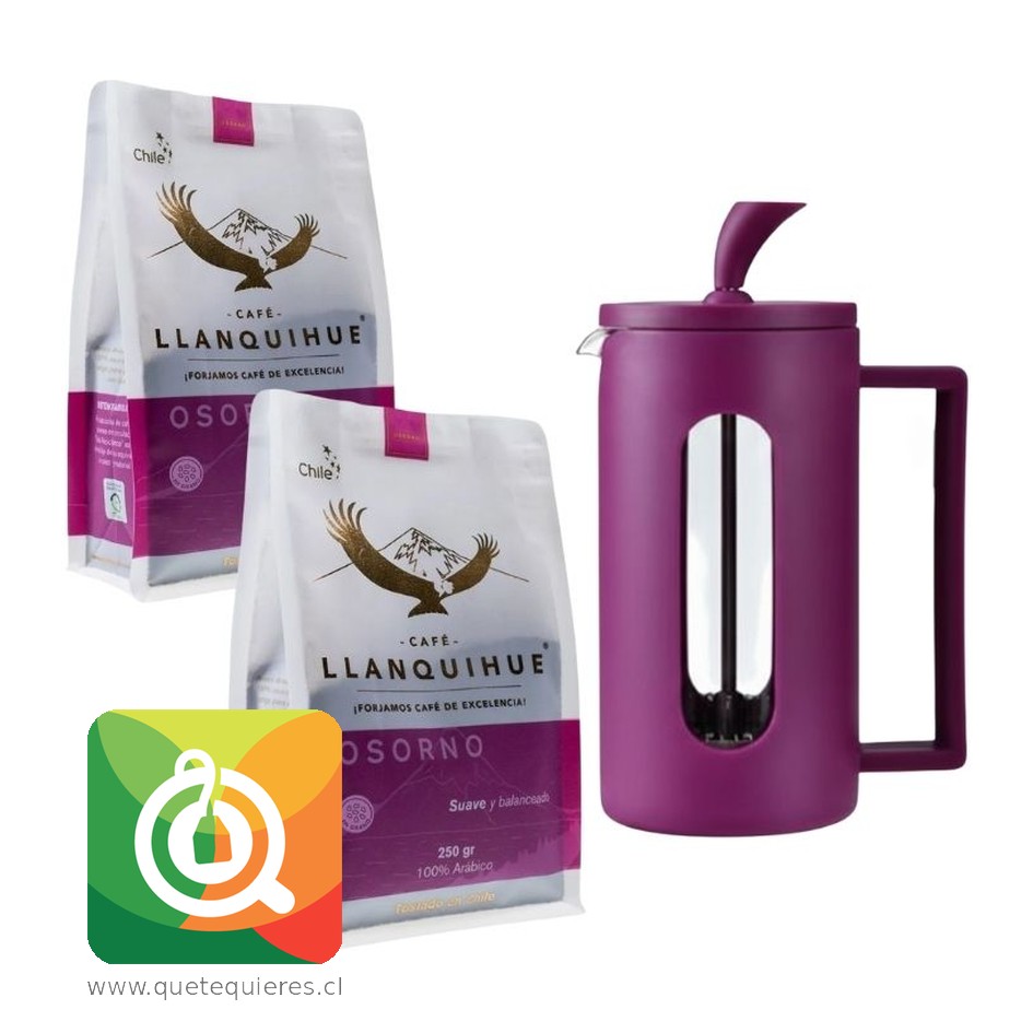 Pack Café Llanquihue Café Molido Osorno 250g x 2 + Cafetera Oroley Embolo Roma Berenjena 600 ml 1