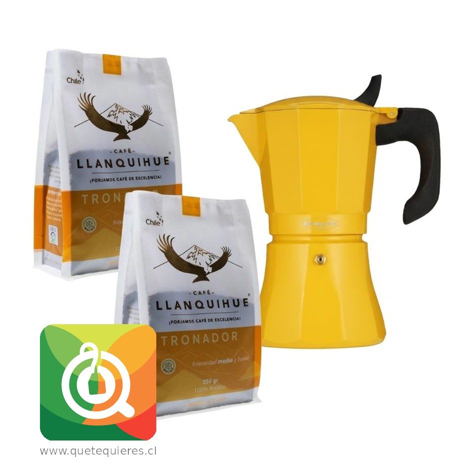 Pack Café Llanquihue Café Molido Tronador 250g x 2 + Cafetera Oroley Petra Mustard Inducción 9 Tazas 1