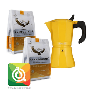Pack Café Llanquihue Café Molido Tronador 250g x 2 + Cafetera Oroley Petra Mustard Inducción 9 Tazas