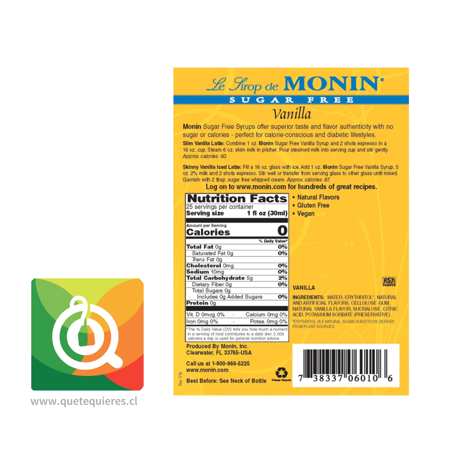Monin Syrup Vainilla Sin Azucar 2