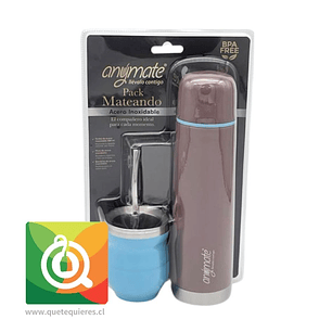 Anymate Termo Bala Café + Mate con bombilla Turquesa