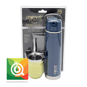Anymate Termo Bala Azul Marino + Mate con bombilla Verde Claro